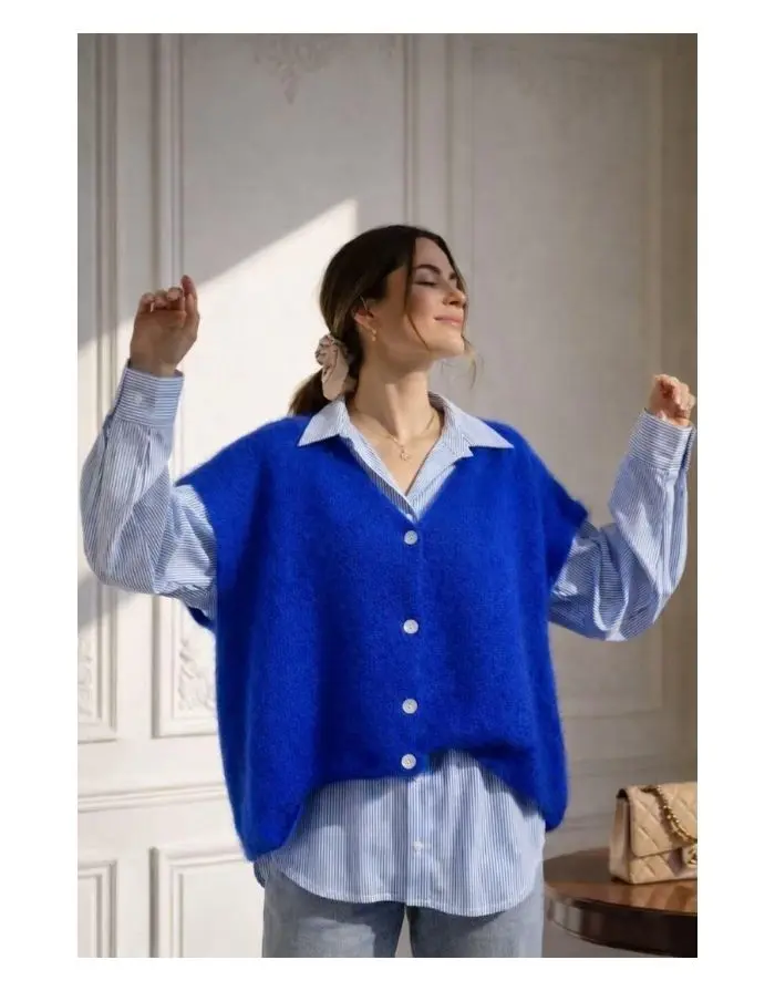 Cardigan Ärmellos Oversize I Blue