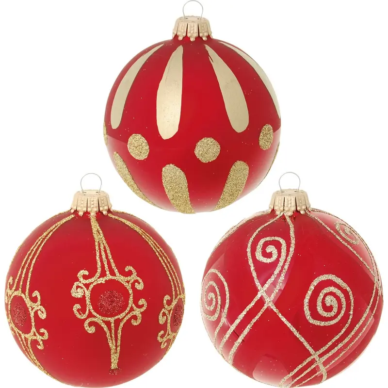 Christbaumschmuck Glaskugelset 3-teilig, rot