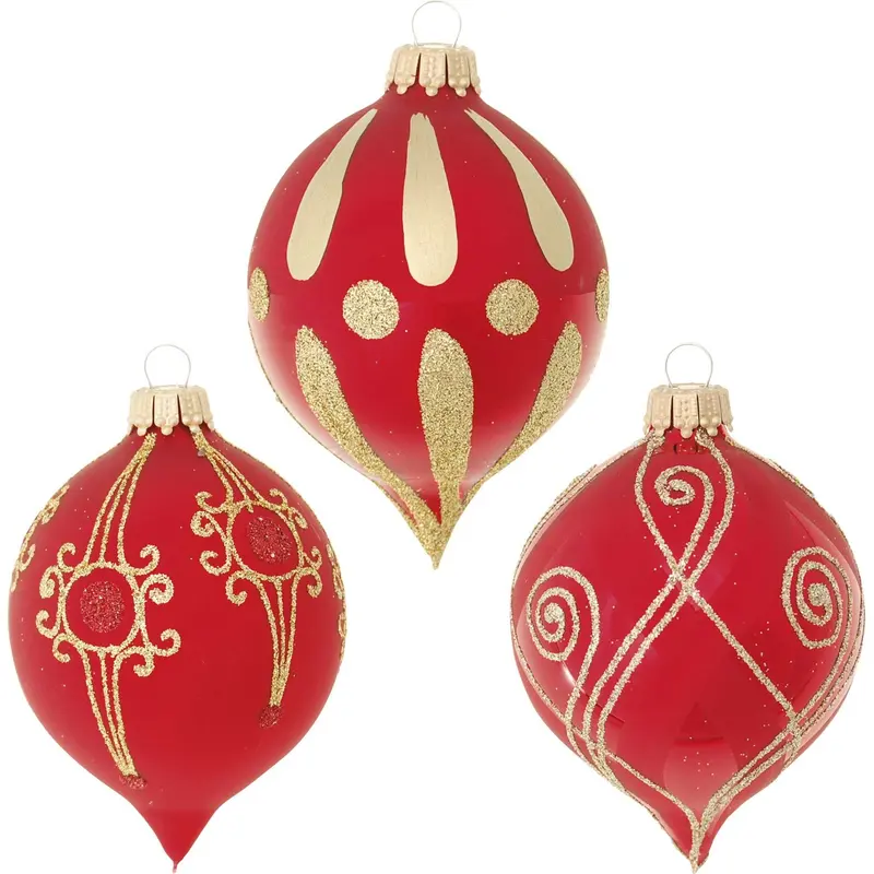 Christbaumschmuck Glaskugelset Zwiebelform 3-teilig, rot