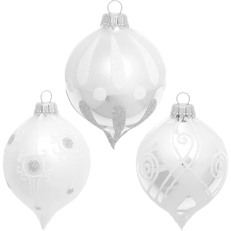 Christbaumschmuck Glaskugelset Zwiebelform 3-teilig, silber