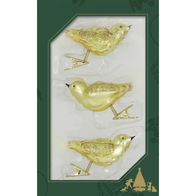 Christbaumschmuck "Glasvögel gold" 3er Set mit Clip, 11 cm