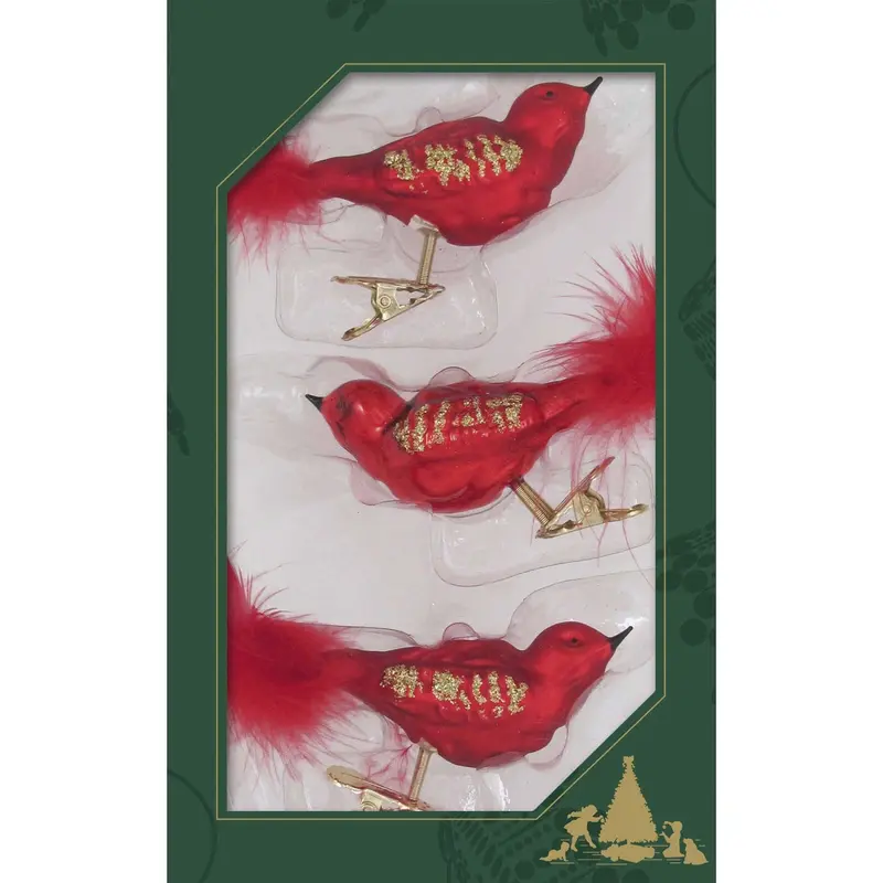 Christbaumschmuck "Glasvögel rot" 3er Set mit Clip, 11 cm