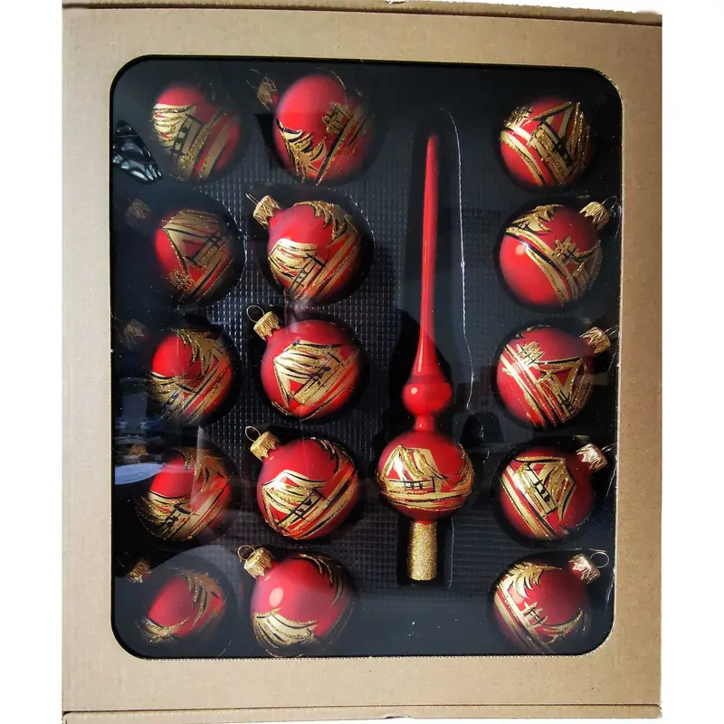 Christbaumschmuck "Rot-Gold"aus Glas, 16-teilig