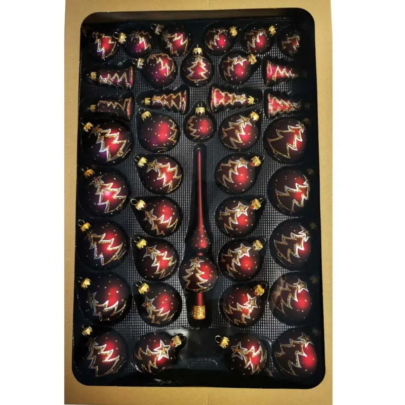 Christbaumschmuck "Satin-Burgund" aus Glas, 39-teilig