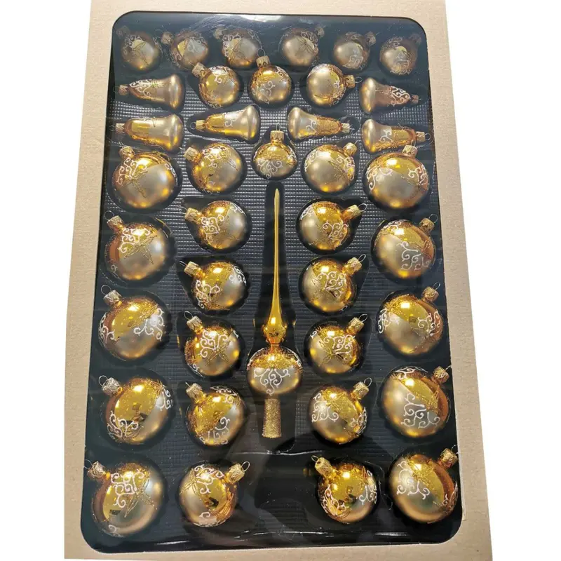 Christbaumschmuck "Satin-Gold" aus Glas, 39-teilig