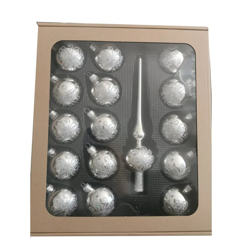 Christbaumschmuck "Silber" aus Glas, 16-teilig