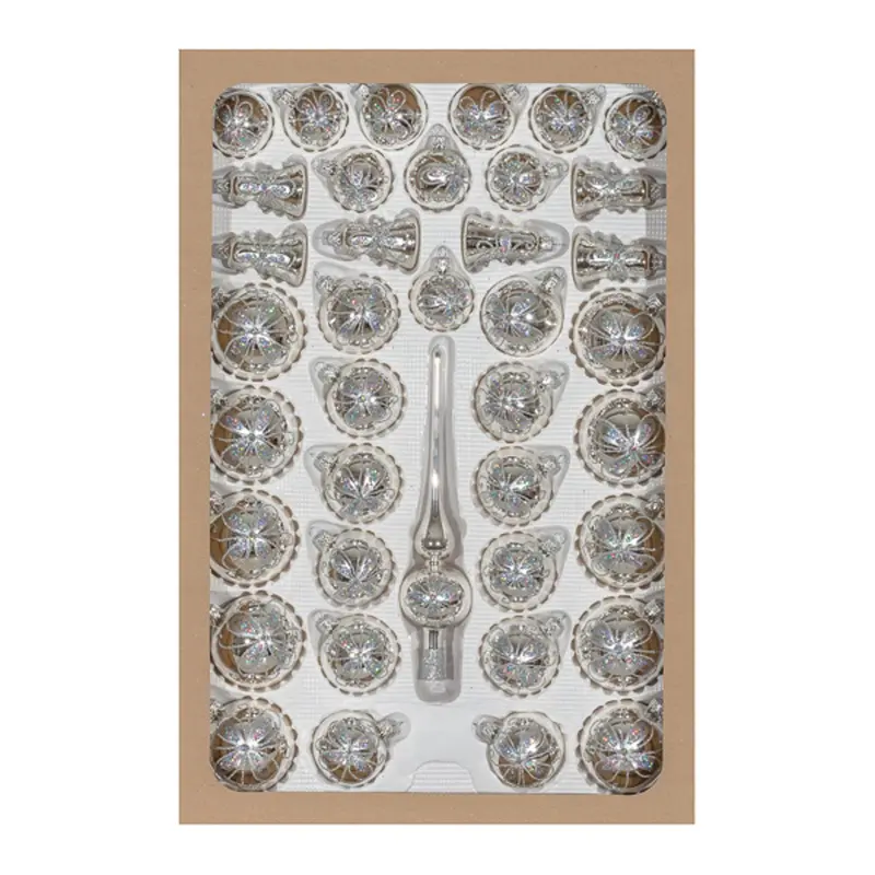Christbaumschmuck "Silber" aus Glas, 39-teilig