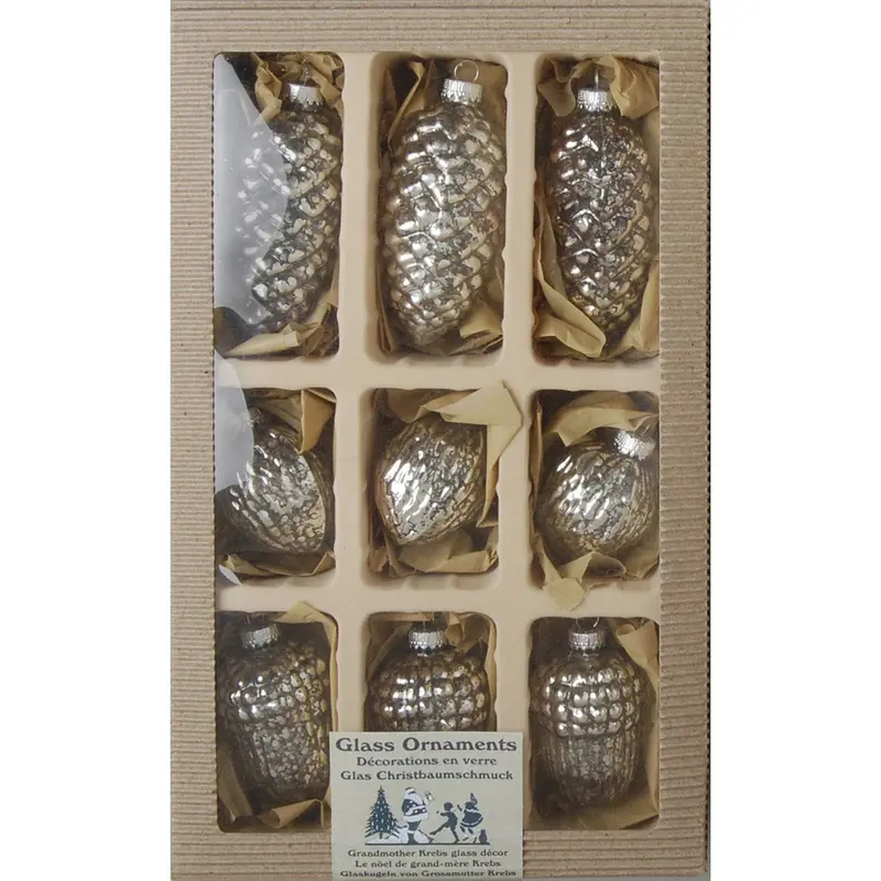 Christbaumschmuck Zapfen/Eicheln/Walnüsse "silber", 9-teilig