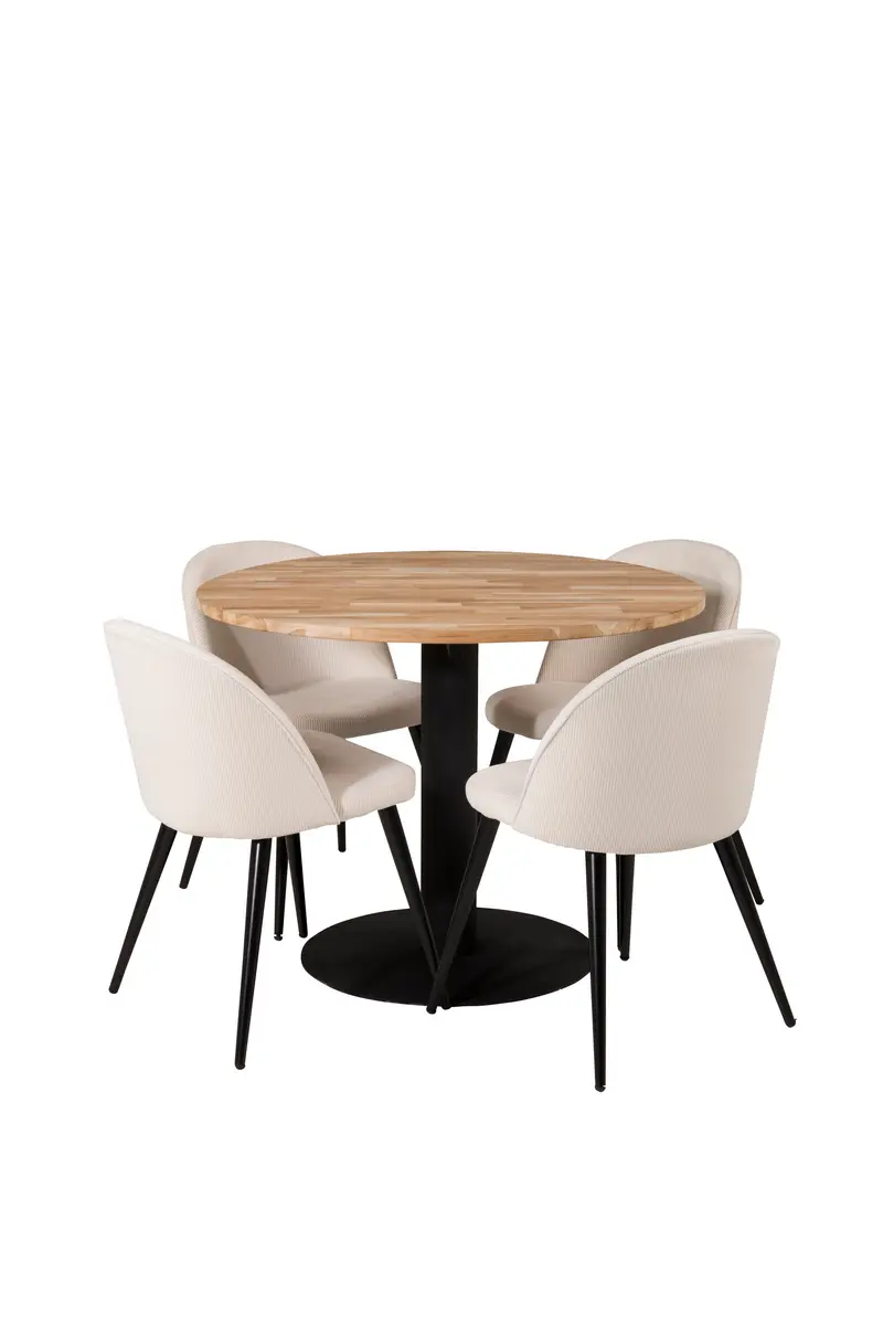 Cirebon Essgruppe mit Teak Holztisch 100 x 57 cm und 4 Cordstühlen