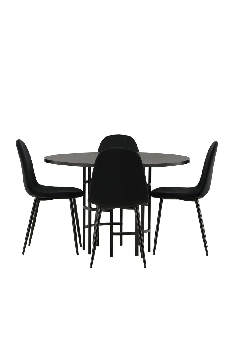 Copenhagen Essgruppe 5 teilig mit rundem schwarzem Tisch Ø 115 cm und 4 schwarzen Kenth Stühlen