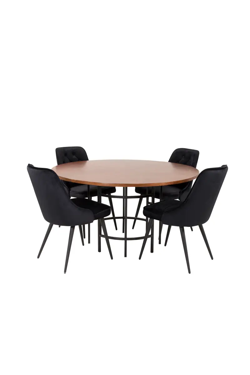 Copenhagen Essgruppe rund mit Esstisch Ø 140 cm und 4 schwarzen Velvet Stühlen