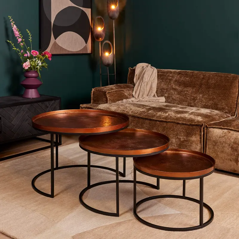 Couchtisch – Aluminium Oberfläche, Kupfer Finish, Runde Form – Clive | Starfurn