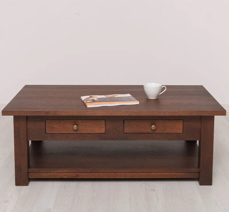 Couchtisch aus massiver Eiche mit Schubladen und Ablage