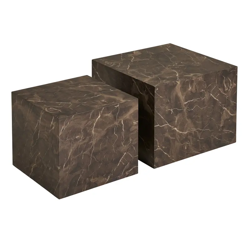 Couchtisch – Braune Marmoroptik, 2er-Set, 36/40 cm Höhe - Prague | House Nordic