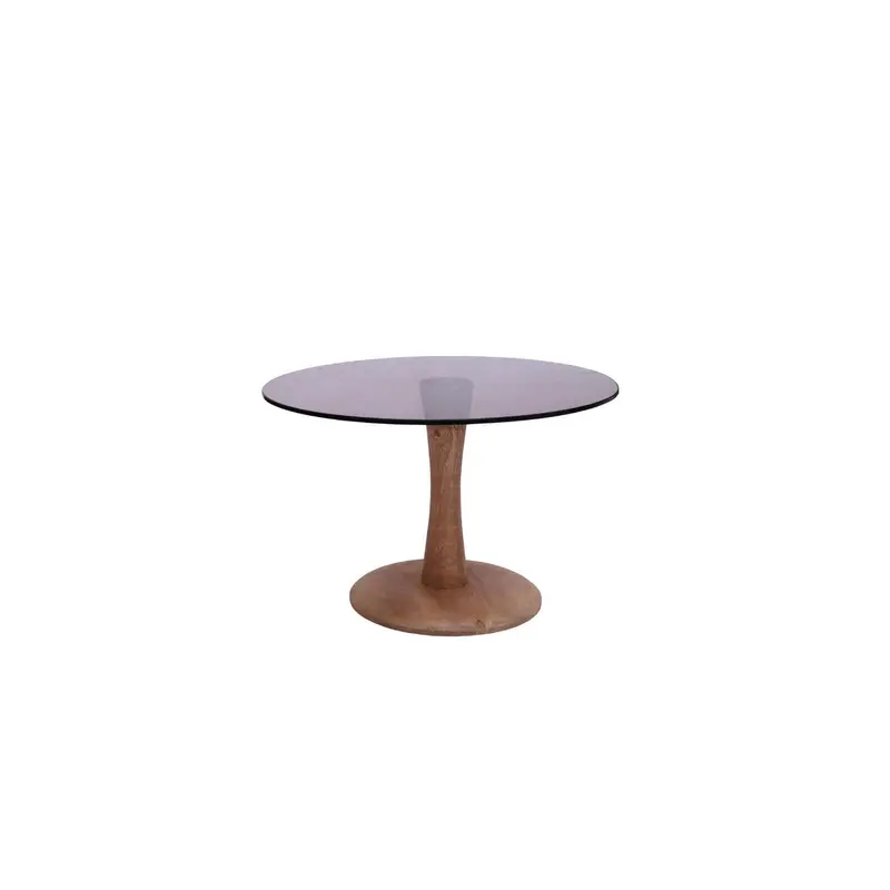 Couchtisch Faye Ø60cm aus Glas und Mangoholz - Braun