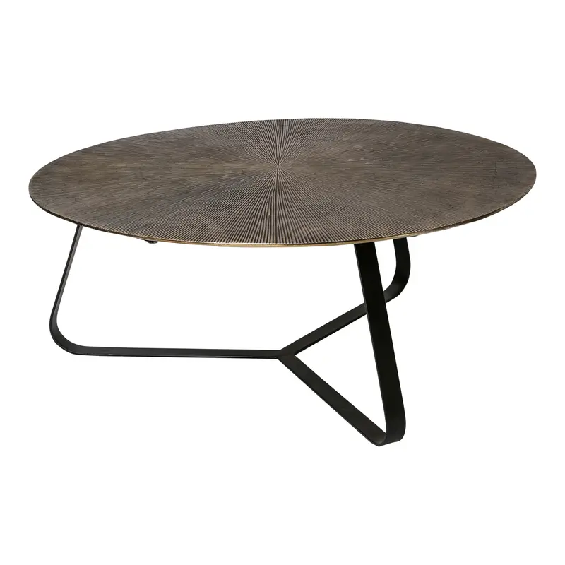 Couchtisch – Gold Aluminium, Schwarzer Eisenrahmen, Natürliche Maserung, L - Kae | PTMD