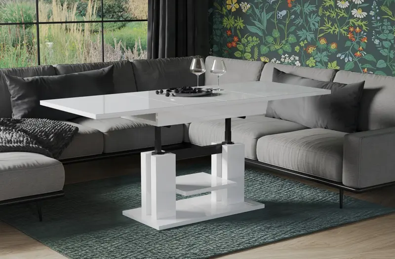 Couchtisch "Iso" 110-170cm (Weiß Hochglanz)