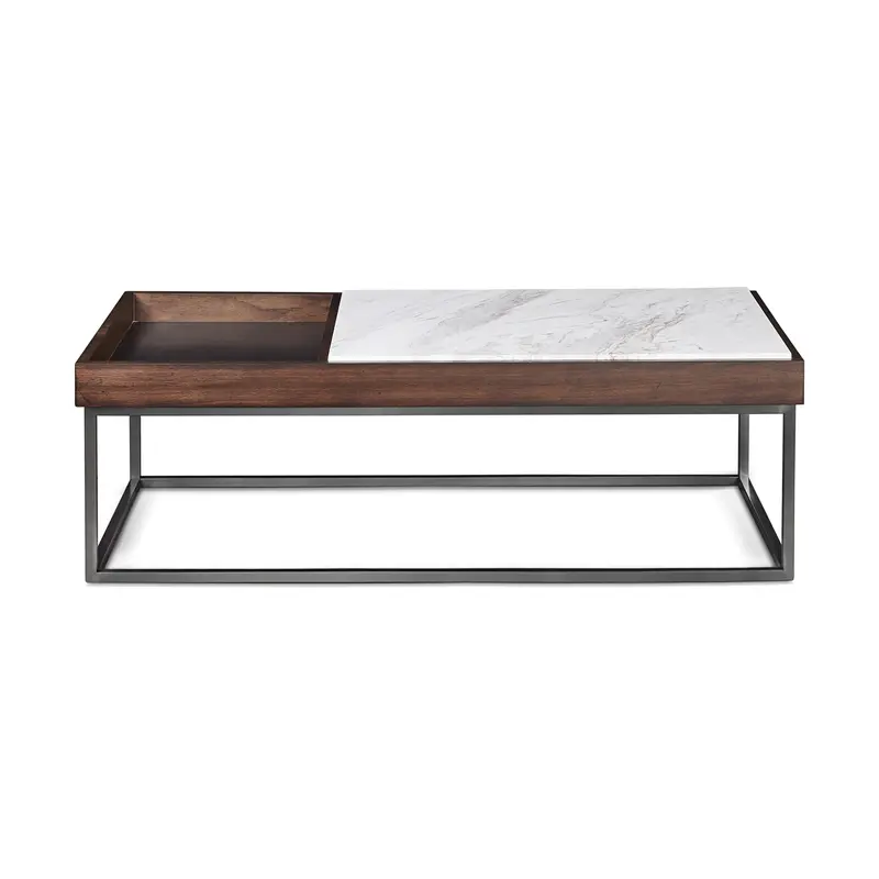 Couchtisch – Jazz Marmor, Walnussfurnier, Gebürsteter Edelstahl, 40 cm Höhe - Ennis | Modus Furniture International