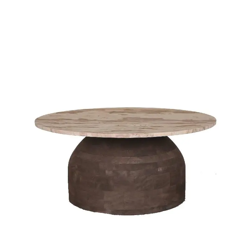 Couchtisch – Mangoholz, Marmorplatte, rund, braun – Liora | PTMD