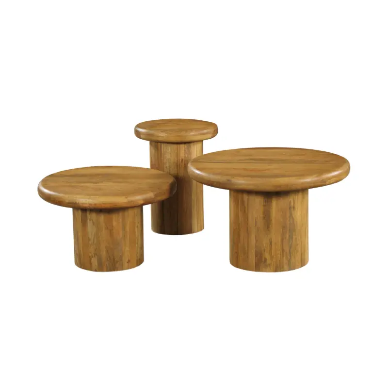 Couchtisch - Mangoholz Massiv, Runde Form, 3er-Set, 70 cm – Maya | Starfurn