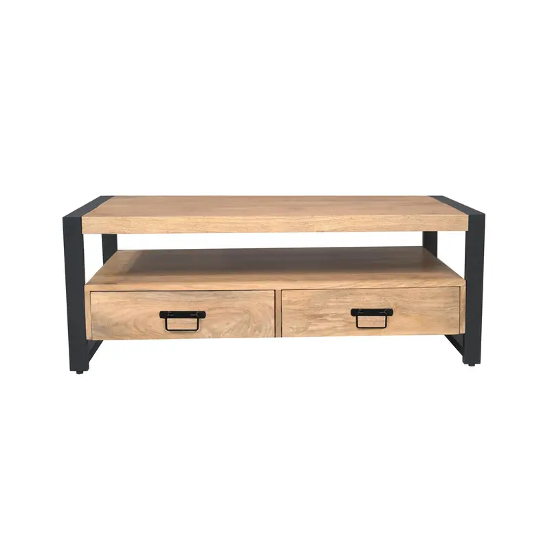 Couchtisch – Mangoholz, Metallgestell, Schubladen – Britt | Starfurn