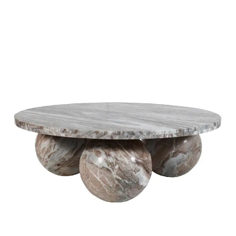 Couchtisch – Marmor, rund, beige/natur, 3-Kugel-Basis, skulpturales Design – Diro | PTMD