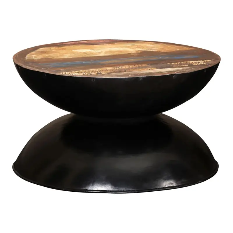 Couchtisch Massiv-Altholz Schwarzer Standfuß 60x60x33 cm