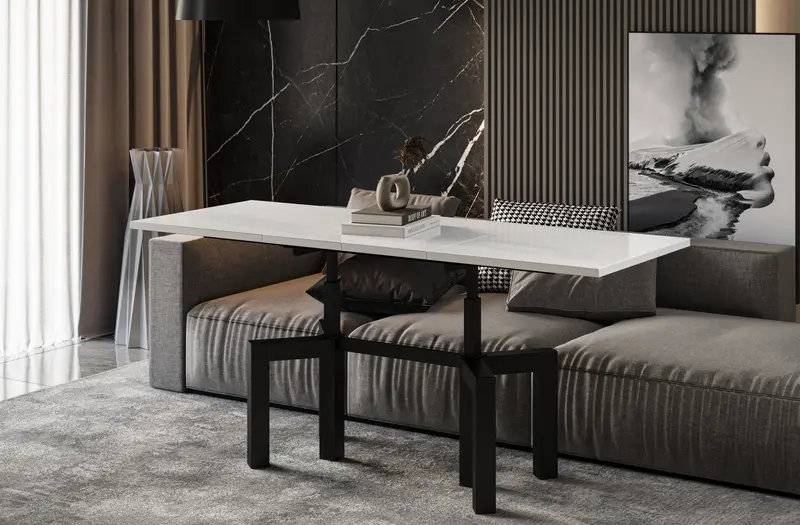 Couchtisch "Oliana" 110-170cm (Weiß Hochglanz)