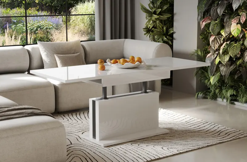 Couchtisch "Solaris" 110-170cm (Weiß Hochglanz)