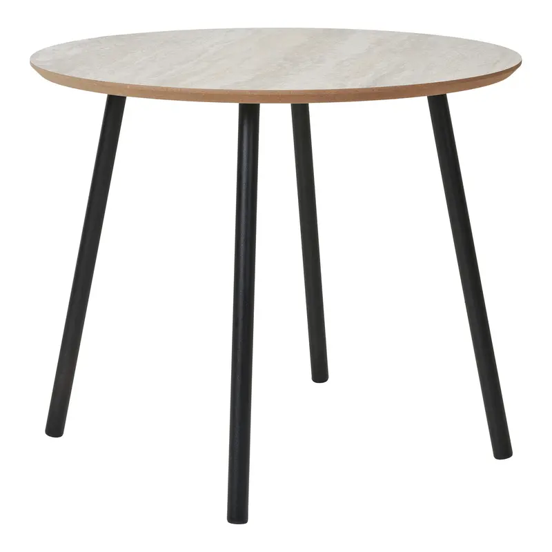 Couchtisch – Travertin-Optik, Schwarze Stahlbeine, 45 cm Höhe - Aalst | House Nordic