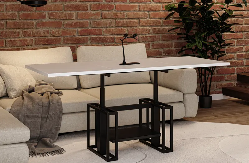 Couchtisch "Victoria" 110-170cm (Weiß Hochglanz)