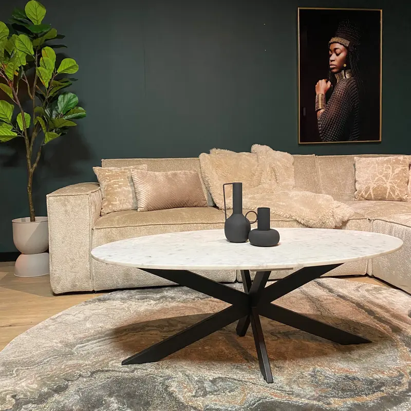 Couchtisch - Weißer Marmor Metallgestell Oval – Faye | Starfurn