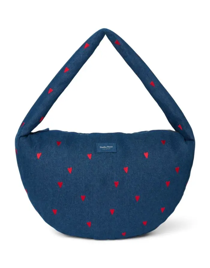 Cross Body Umhängetasche Denim I Dark Blue Red Hearts