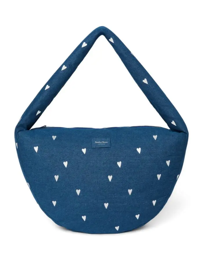 Cross Body Umhängetasche Denim I Dark Blue White Hearts