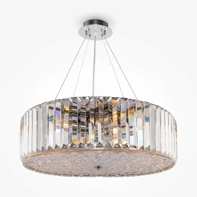 Deckenleuchte – Chrom Metall, Kristallschirm, 8× E27 Fassung, Ø53 cm, 60W Leistung - Recinto | Maytoni