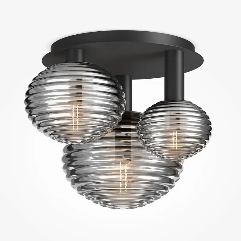 Deckenleuchte – Schwarzes Metall, Glasschirm, 3× E14 Fassung,46 cm Breite - Reels | Maytoni