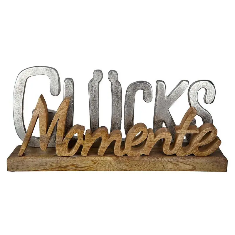Deko Schriftzug Glücksmomente 38cm aus Metall und Holz