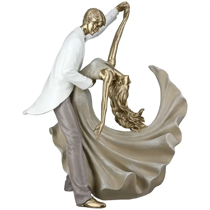 Dekofigur – Goldene Metalloptik, Tanzende Form, Weiße Akzente, Höhe 28 cm - Salsa | Gilde