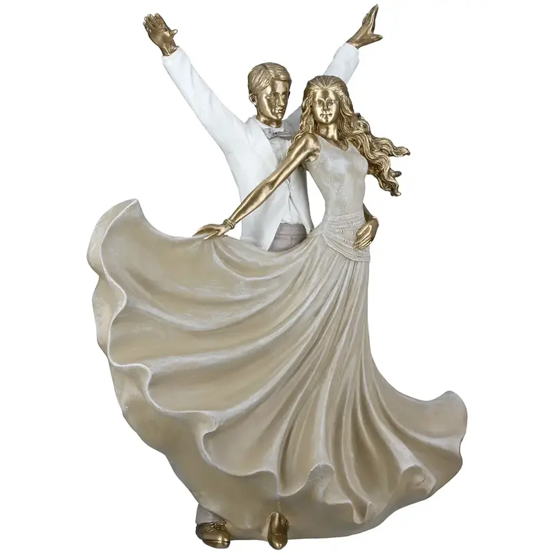 Dekofigur – Goldene Metalloptik, Tanzende Form, Weiße Akzente, Höhe 33,5 cm - Salsa | Gilde