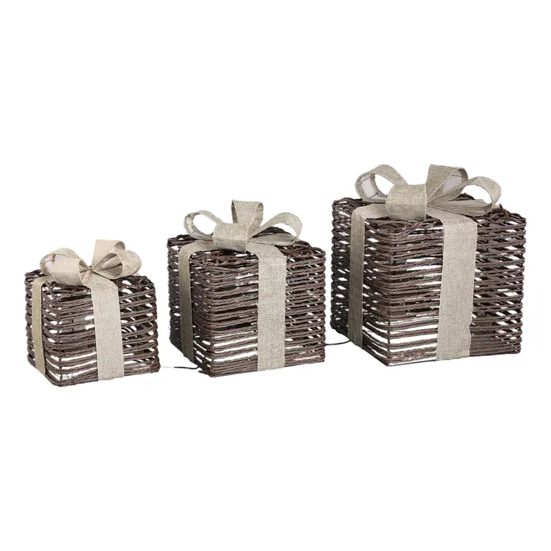 Dekofigur – LED Geschenkbox, 3er Set, Dunkles Braun - Lucis | PTMD