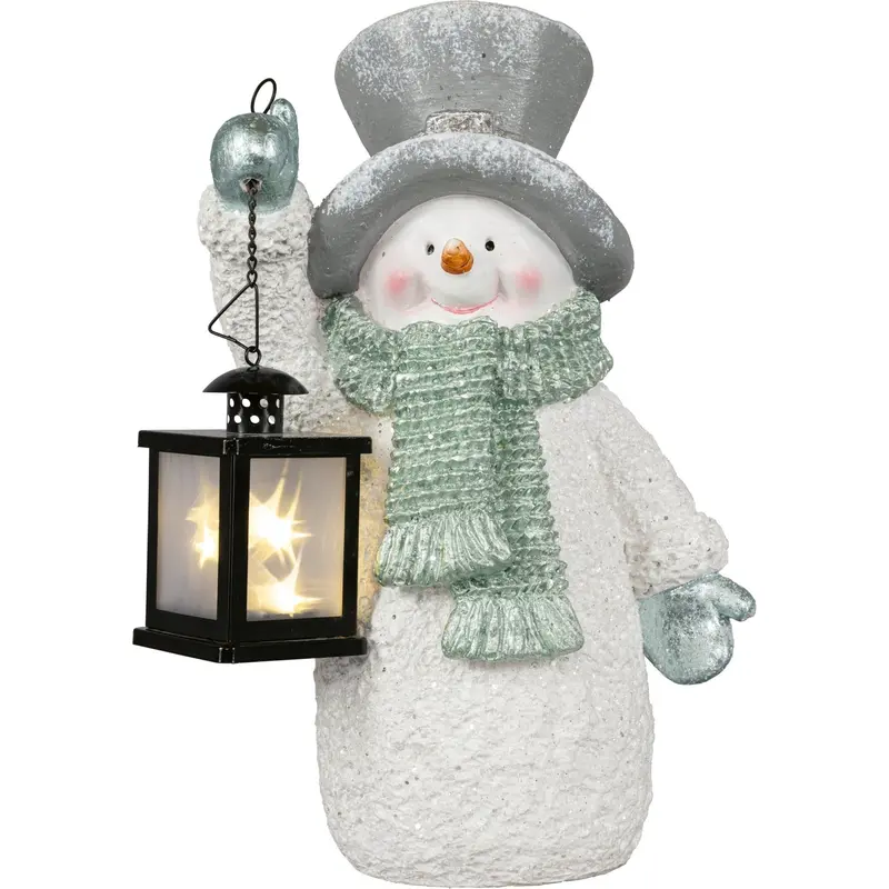 Dekofigur "Schneemann mit LED-Laterne" mit Timer, 37 cm