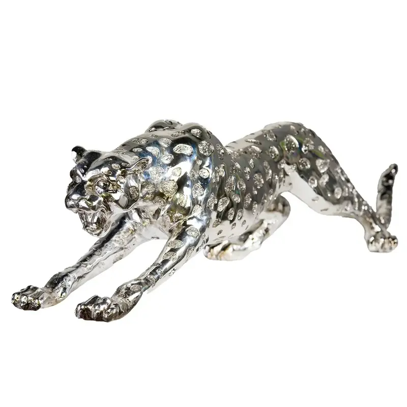 Dekofigur – Silberner Glanz, Strukturierte Oberfläche, Gepard Form - Gepard | Gilde