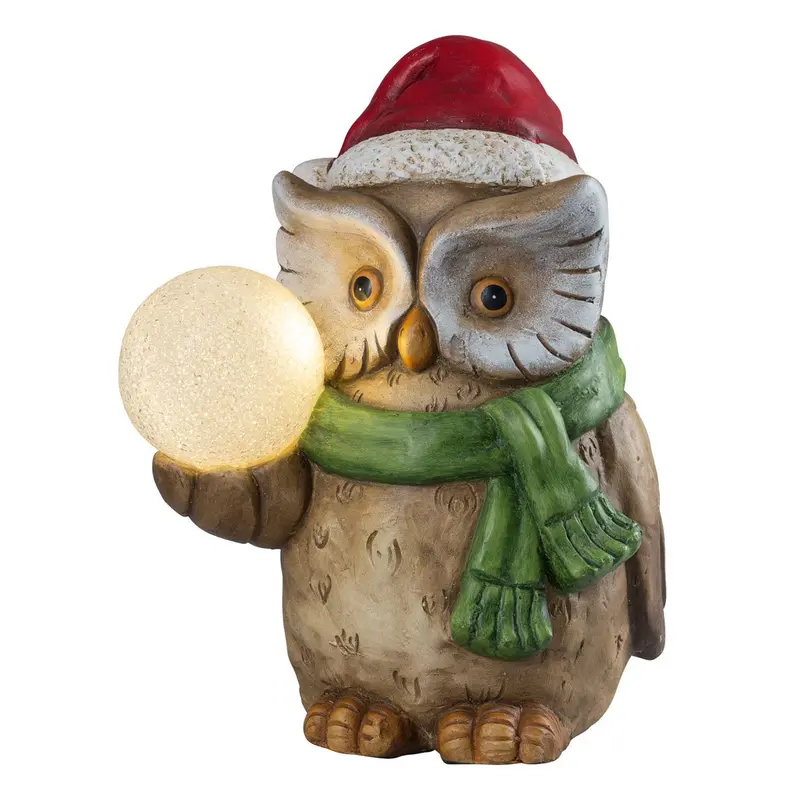 Dekofigur "Weihnachtseule", batteriebetrieben mit Timer, farbig, 41 cm
