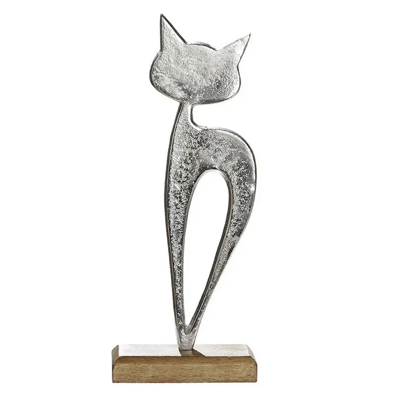 Dekokatze silber "Luna" 32cm aus Metall auf Holzsockel