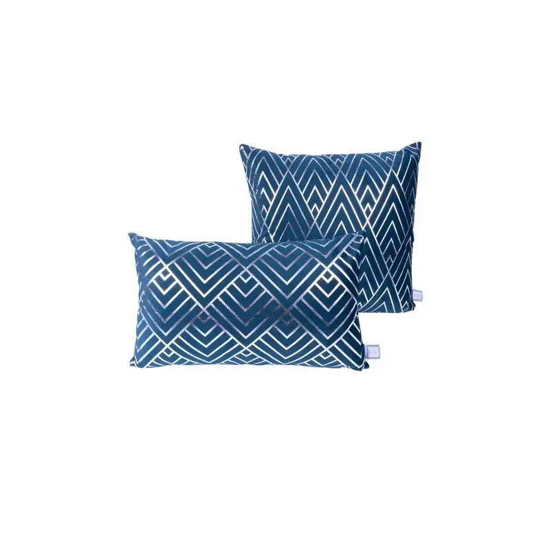Dekokissen – Retro Muster, Samtoptik, Blau Silber - Prisma 225 | Kayoom