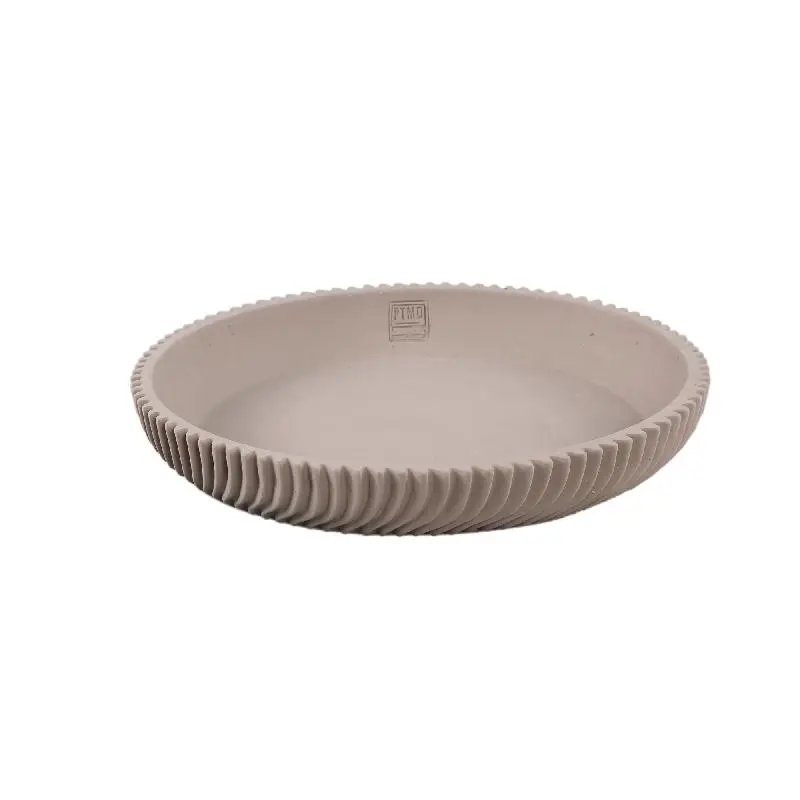 Dekoschale – Runde Form, Linienmuster Design, Beige Oberfläche, Zement Material, L – Lianna | PTMD