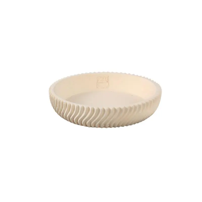 Dekoschale – Runde Form, Linienmuster Design, Creme Oberfläche, Zement Material, S – Lianna | PTMD