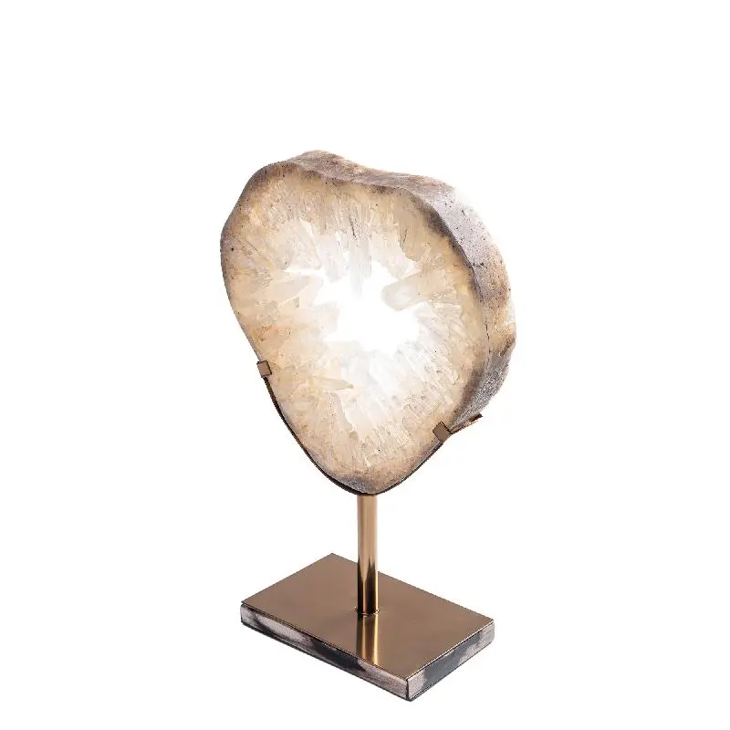 Dekostatue – Quarz Mineralstein, Offenes Rund Design, Edelstahl Sockel, M – Jaso | PTMD