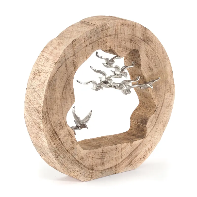 DESIGN SKULPTUR "BIRDS" | 36 cm, Holz mit Aluminium | Dekfofigur