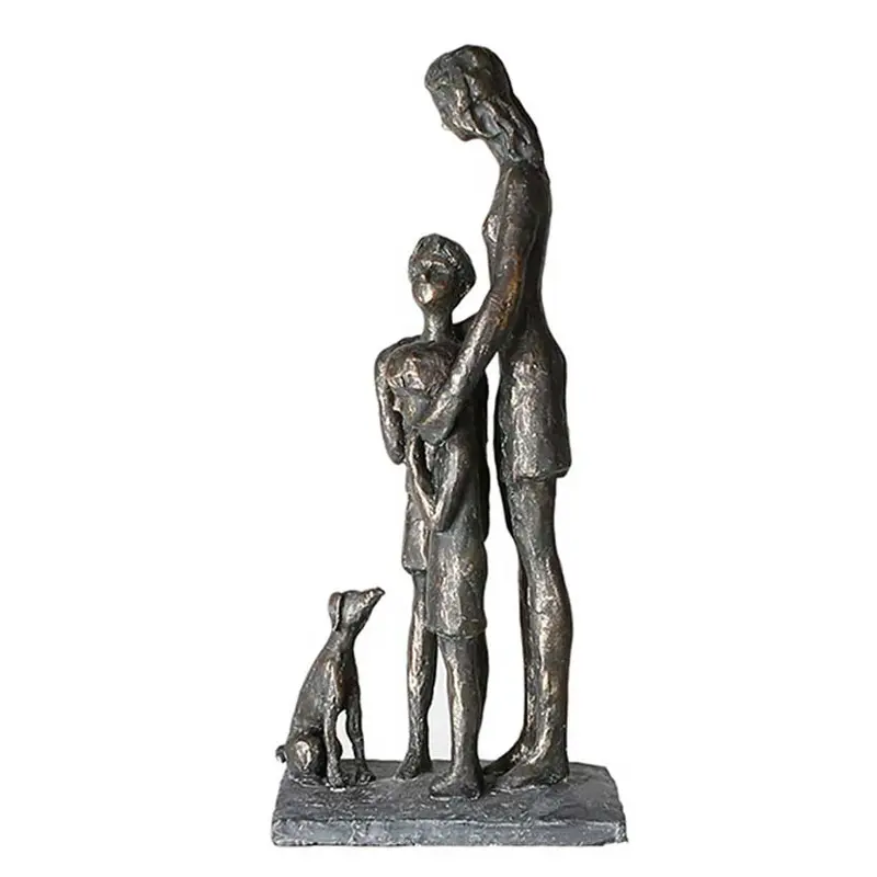 Design Skulptur "Familie mit Hund" 31cm aus Polystone brüniert 79713
